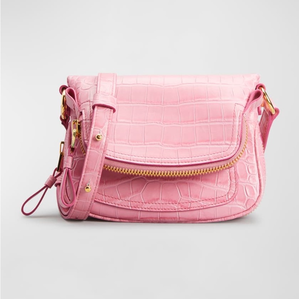 Tom Ford mini Jennifer Pink Crocodile-Embossed crossbody bag RARE